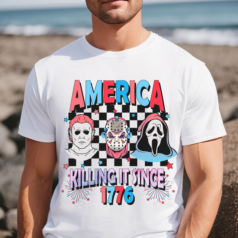 America Killin It Since 1776 T-Shirt, 4th of July horror movie Shirt, Freddy Myers and Jason Sweatshirt, Scary movie tee - 2.jpg