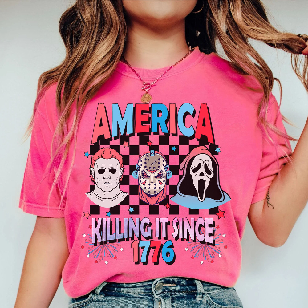America Killin It Since 1776 T-Shirt, 4th of July horror movie Shirt, Freddy Myers and Jason Sweatshirt, Scary movie tee - 3.jpg