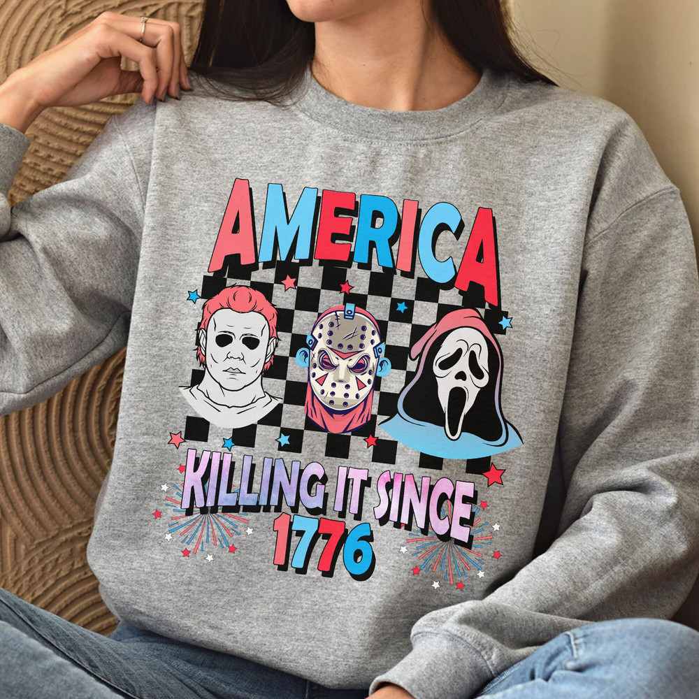 America Killin It Since 1776 T-Shirt, 4th of July horror movie Shirt, Freddy Myers and Jason Sweatshirt, Scary movie tee - 4.jpg