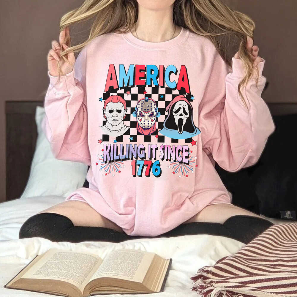 America Killin It Since 1776 T-Shirt, 4th of July horror movie Shirt, Freddy Myers and Jason Sweatshirt, Scary movie tee - 6.jpg