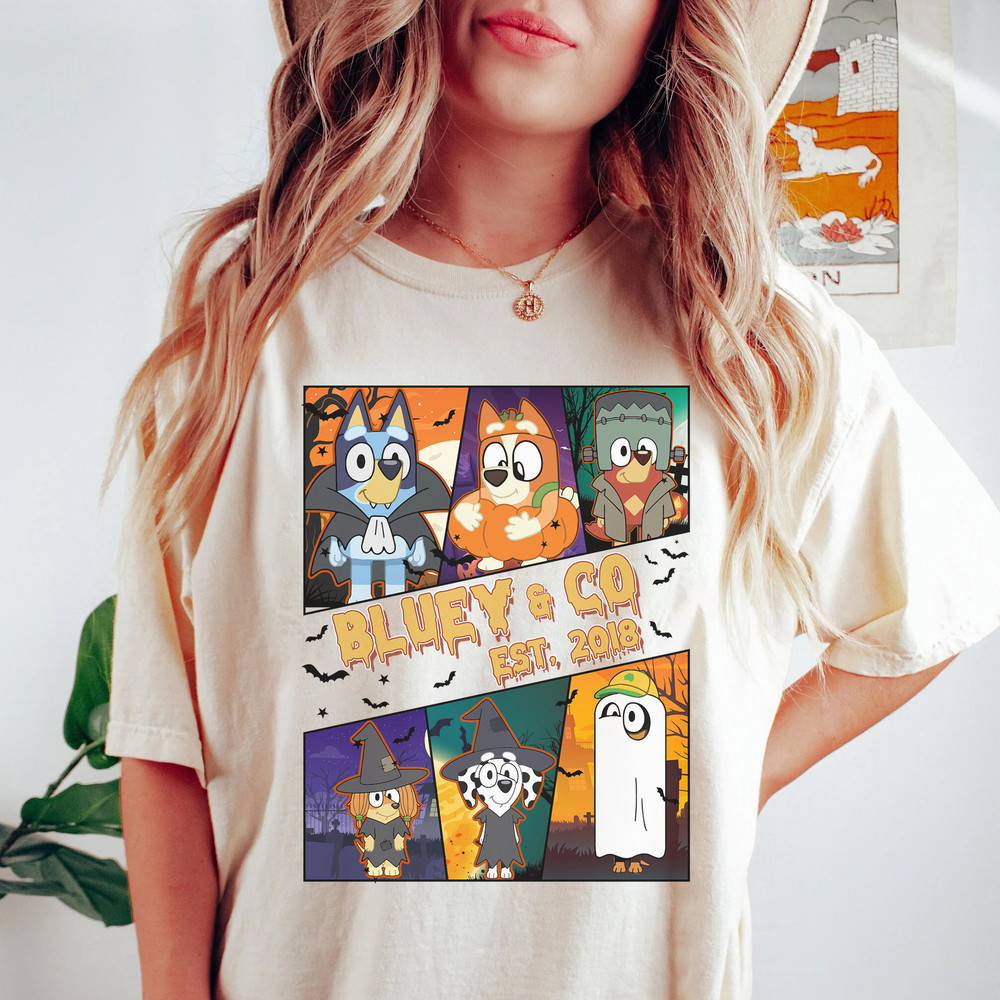 Bluey & Co Est 2018 Halloween Shirt, Bluey and Bingo Spooky Vibes Shirt, Trick Or Treat Tee - 1.jpg