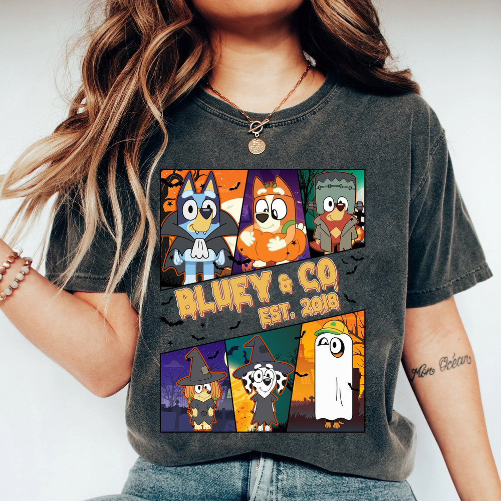 Bluey & Co Est 2018 Halloween Shirt, Bluey and Bingo Spooky Vibes Shirt, Trick Or Treat Tee - 2.jpg