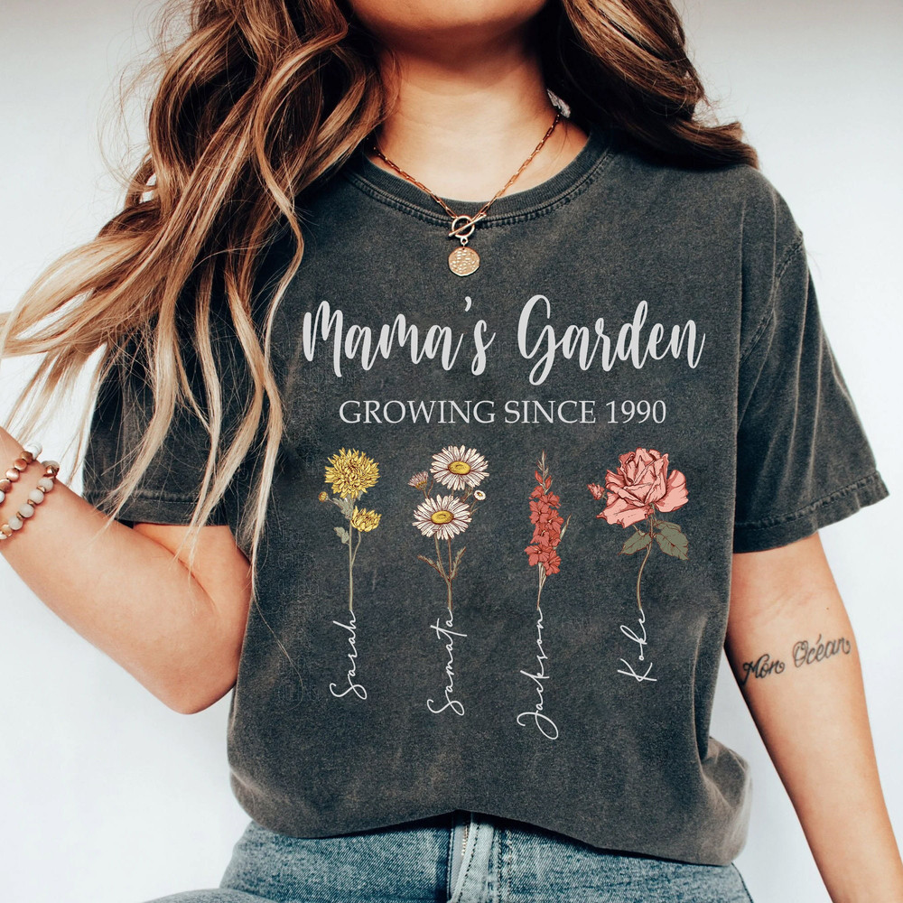 Comfort Colors Mama's Garden T-Shirt Mother's Day Gift, Mom's Flowers Garden Sweatshirt, Custom Mom Flower Tee, Birth Month Flower Shirt - 1.jpg