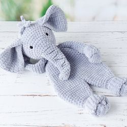 Pattern crochet animal, baby elephant comforter, crochet snuggler toy, amigurumi Elephant lovey, PDF Tutorial in English