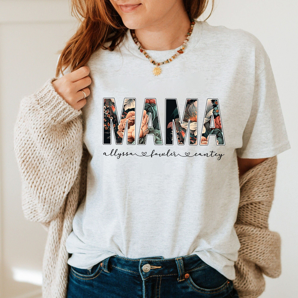 Custom Mama Floral T-Shirt Gift For Mom, Custom Kid's Names Mom T-Shirt, Retro Mama Shirt, Mothers Day Shirt - 2.jpg