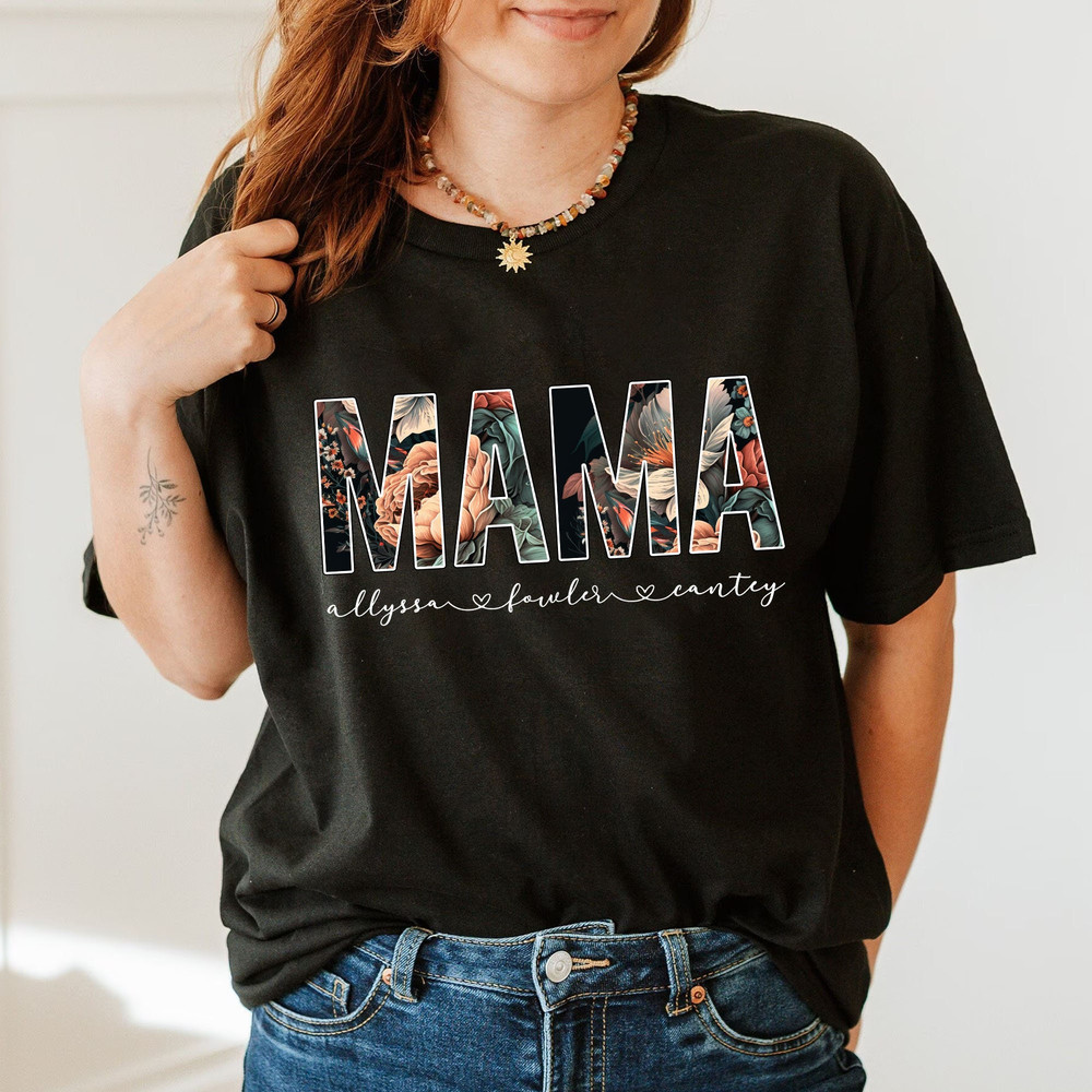 Custom Mama Floral T-Shirt Gift For Mom, Custom Kid's Names Mom T-Shirt, Retro Mama Shirt, Mothers Day Shirt - 4.jpg