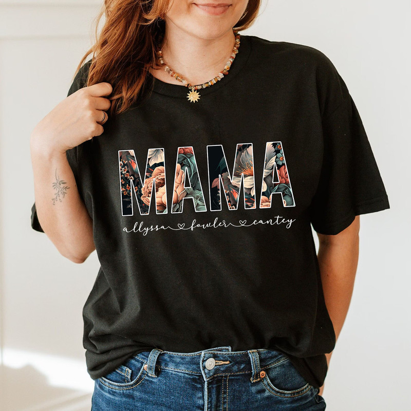 Custom Mama Floral T-Shirt Gift For Mom, Custom Kid's Names Mom T-Shirt, Retro Mama Shirt, Mothers Day Shirt - 4.jpg