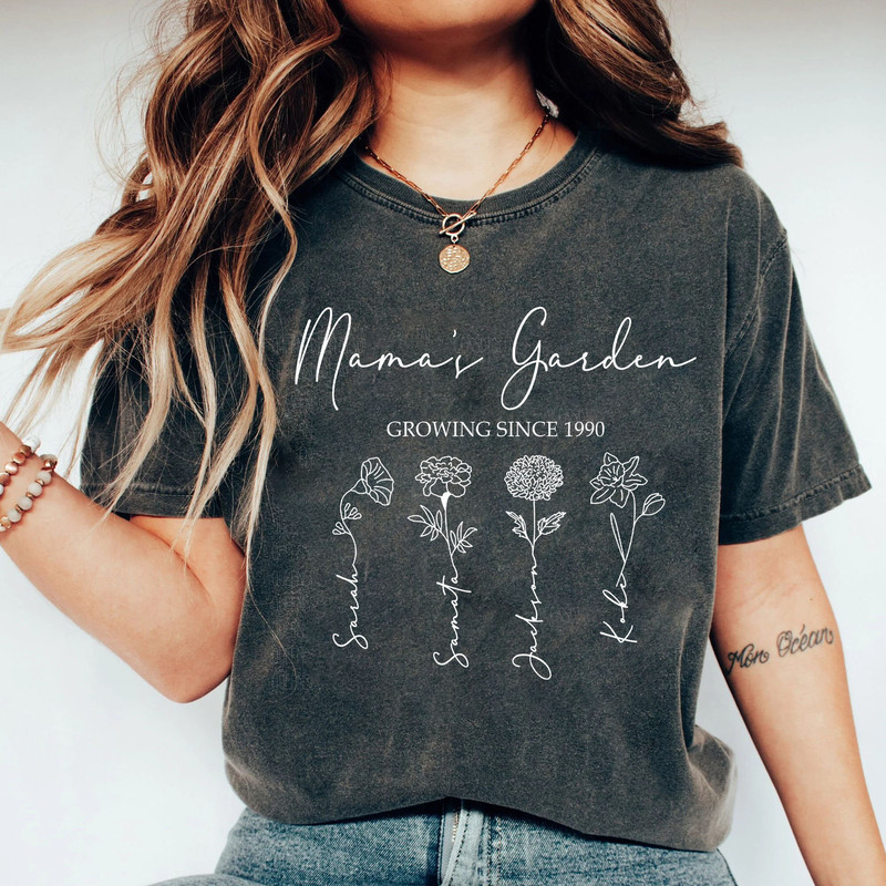 Custom Mama's Garden Comfort Colors T-Shirt Mother's Day Gift, Mom Flower Sweatshirt, Mom's Flowers Garden Tee, Birth Month Flower Shirt - 1.jpg
