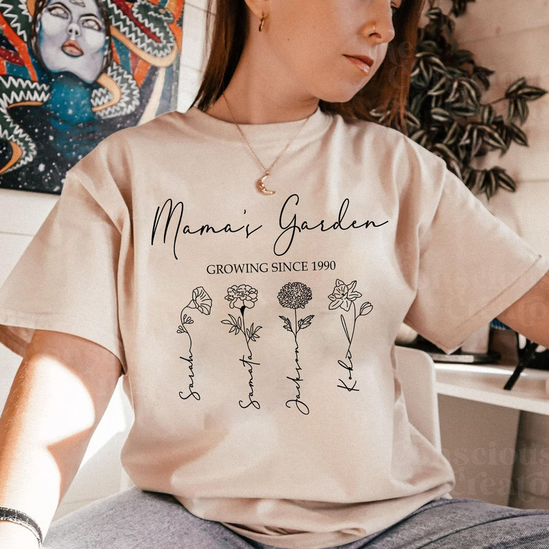 Custom Mama's Garden Comfort Colors T-Shirt Mother's Day Gift, Mom Flower Sweatshirt, Mom's Flowers Garden Tee, Birth Month Flower Shirt - 4.jpg