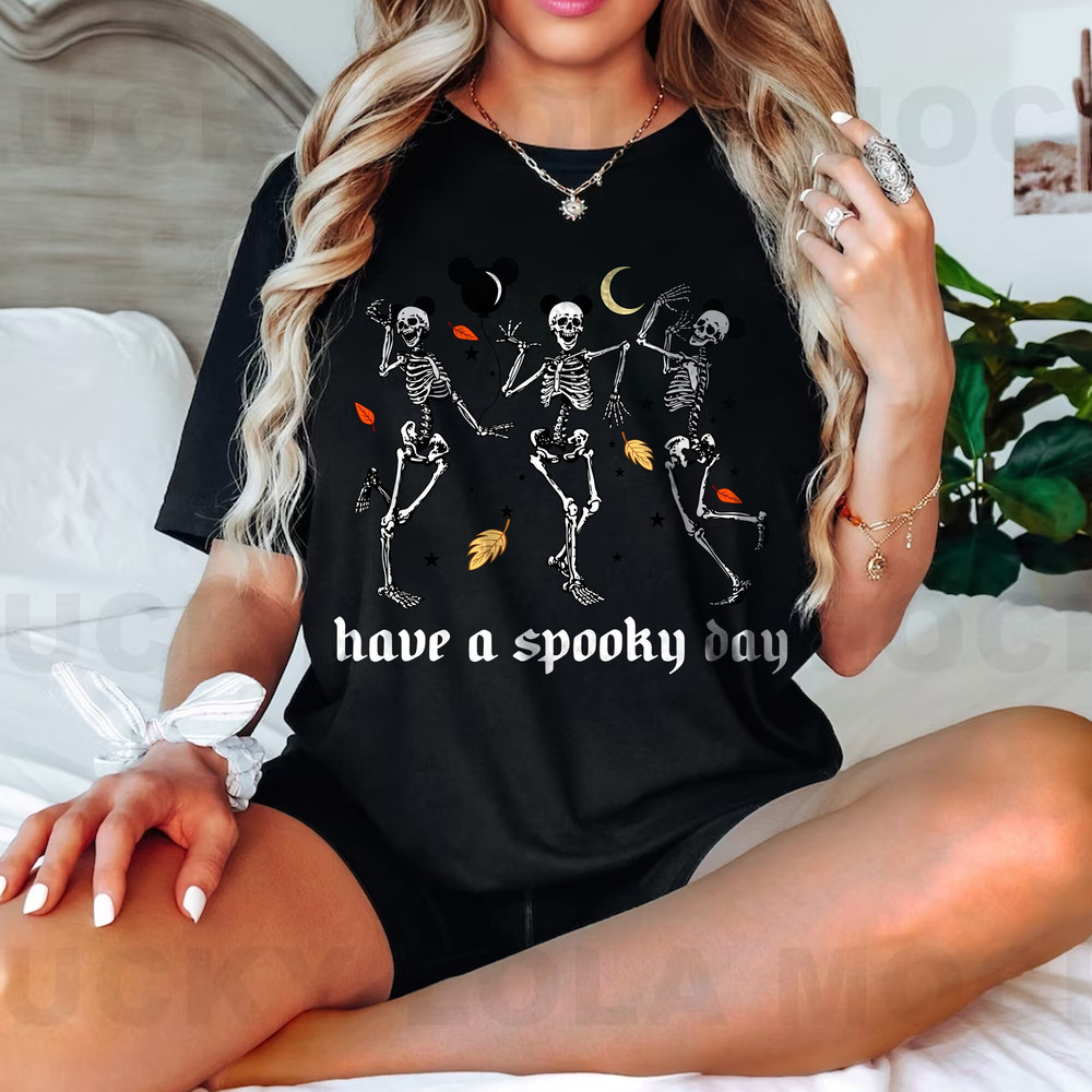 Dancing Skeletons Have A Spooky Day Shirt, Halloween Party Dancing Shirt, Mickey Ears Balloon Halloween Shirt, Funny Halloween Tee - 2.jpg