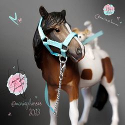 Ocean Blue Schleich Halter Lead Rope set Custom Model Horse Tack handmade Toy Accessory Collecta Mojo Papo MariePHorses