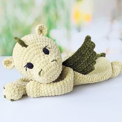 Pattern Crochet Dragon, Snuggler Dragon, Amigurumi Toys, Dragon Lovey, PDF Tutorial in English, Plush Dragon for Baby.