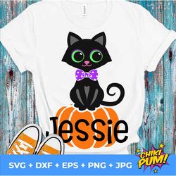 cute black cat svg, halloween boy svg, boy cat svg, boys monogram svg, kids cut files, silhouette cricut, black cat cut