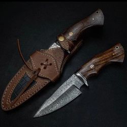 custom handmade Damascus steel bobcat knife with wood handle gift for him groomsmen gift wedding anniversary gift