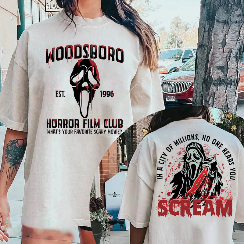 Double Side Scream Vintage Halloween Shirt Woodsboro Horror Film Club Shirt Ghostface Shirt - 1.jpg