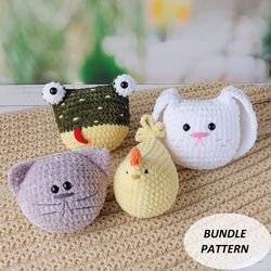 Crochet squishmallow, pattern bundle, amigurumi animals, set of 4 crochet plushies toys pattern, tutorial in English.