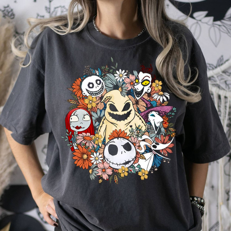 Floral Nightmare Before Christmas Shirt Jack Skellington T-Shirt Horror Movie Shirt - 1.jpg