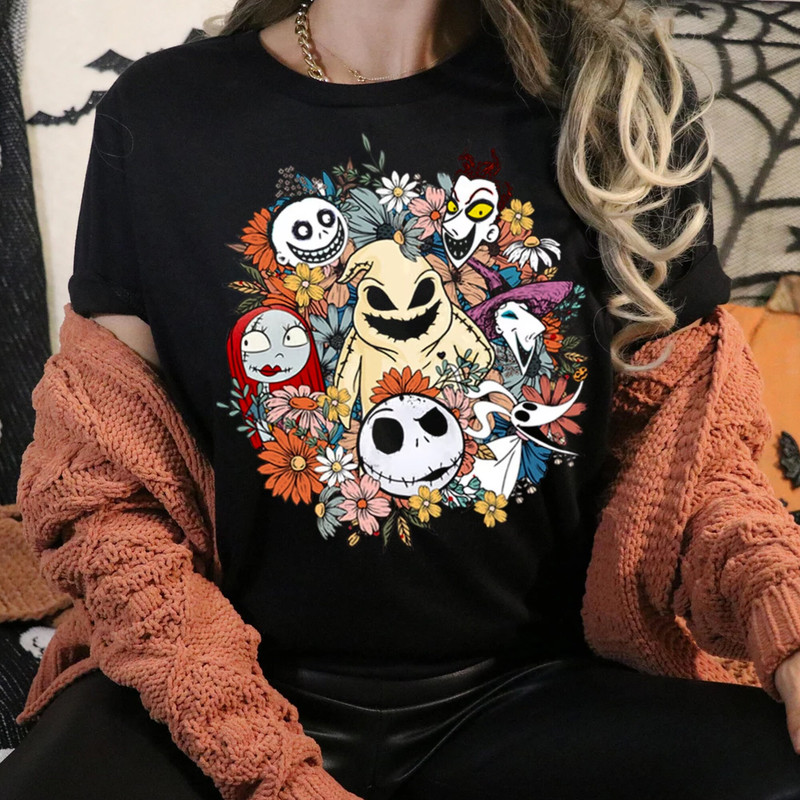 Floral Nightmare Before Christmas Shirt Jack Skellington T-Shirt Horror Movie Shirt - 2.jpg