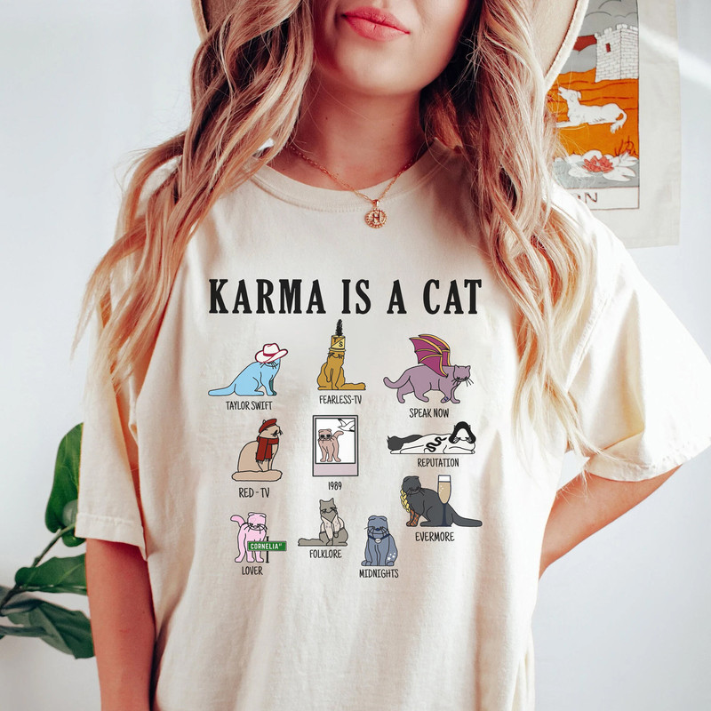 Karma Is A Cat Shirt, The Eras Tour Shirt Cats, Midnights Taylor Tee, Cute Swift Cat T-Shirt, Gift For Her - 1.jpg