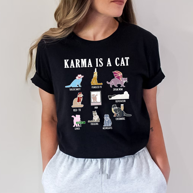 Karma Is A Cat Shirt, The Eras Tour Shirt Cats, Midnights Taylor Tee, Cute Swift Cat T-Shirt, Gift For Her - 2.jpg