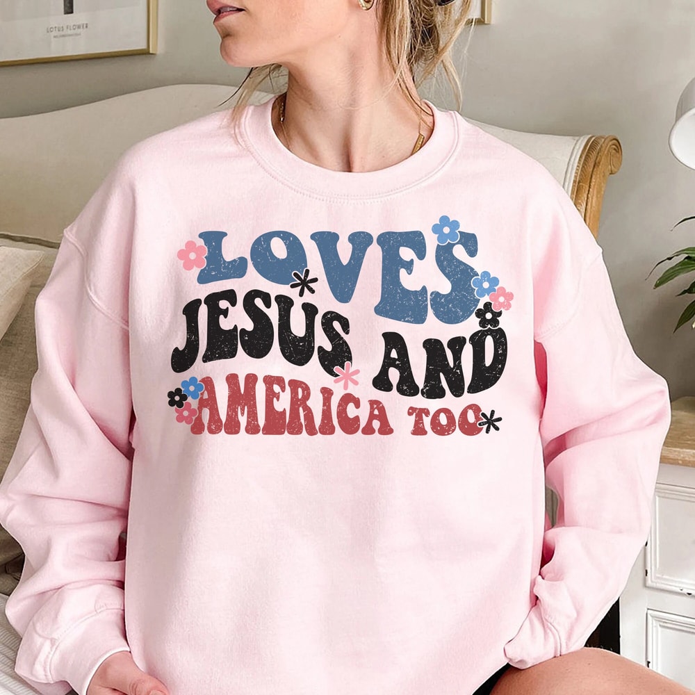 Loves Jesus And America Too Shirt, Song Inspired Patriotic Graphic Tee, 4th Of July T-Shirt, Fourth Of July Tee, America Flag Shirt - 3.jpg