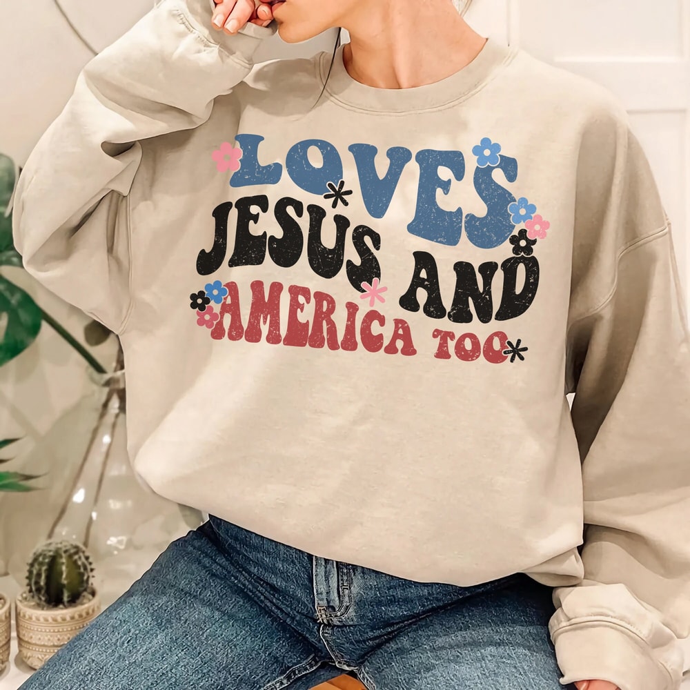 Loves Jesus And America Too Shirt, Song Inspired Patriotic Graphic Tee, 4th Of July T-Shirt, Fourth Of July Tee, America Flag Shirt - 4.jpg