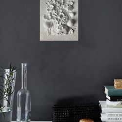 wall sculpture art 3d flower wall art white bas-relief botanical decor flowers and fruits panno 3d panel white 3d wall