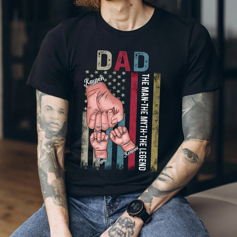 Personalized Dad Fist Bump Set T-Shirt Father's Day Gift, Fist Bump American Flag Sweatshirt, The Man, The Myth, The Legend Shirt - 3.jpg