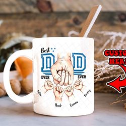 personalized best dad ever mug, custom father and kids bump with name mug, happy fathers day gift, funny gift for dad, f