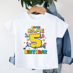 personalized super mario birthday shirt, mario family party shirts, birthday boy shirt, shirt for kids, gamer kids tee