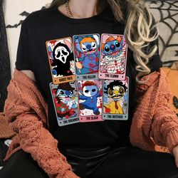 retro stitch horror characters tarot card shirt horror tarot deck shirt friends horror halloween shirt