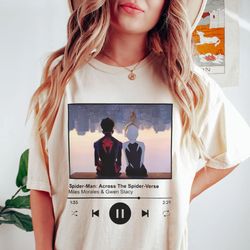 spiderman across the spiderverse shirt, miles morales and gwen stacy shirt, marvel comics sweatshirt, spider punk tee