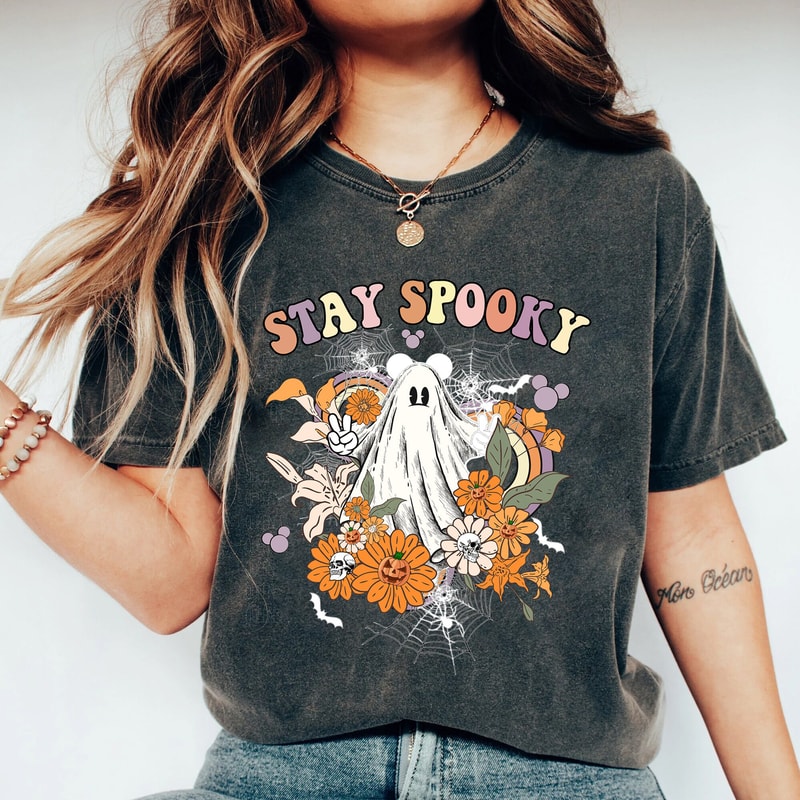Stay Spooky Mickey Ghost Shirt, Vintage Mickey Halloween shirt, Floral Mickey Boo Halloween Shirt - 1.jpg