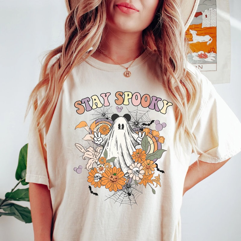 Stay Spooky Mickey Ghost Shirt, Vintage Mickey Halloween shirt, Floral Mickey Boo Halloween Shirt - 2.jpg