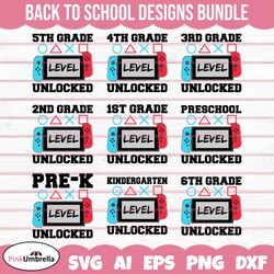 Level Unlocked School Bundle, Back to School Svg for Gamers, 1st Day of School, 1st 2nd 3rd 4th 5th Funny Gaming, Video