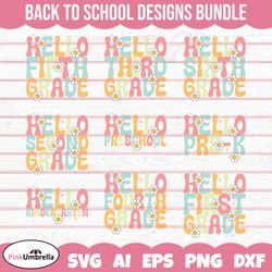 Hello Back To School SVG Bundle, Retro Back To School Svg, First Day Of School Svg, Teacher Svg, Kindergarten 1st 2nd 3r