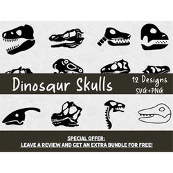 dinosaur skull svg bundle, dinosaur clipart, svg files for cricut, skeleton svg, skull clipart, prehistoric svg