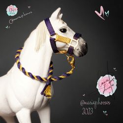 Dark Plum Purple Dark Gold realistic Schleich Halter Lead Rope set Custom Model Horse Tack Toy Accessories MariePHorses