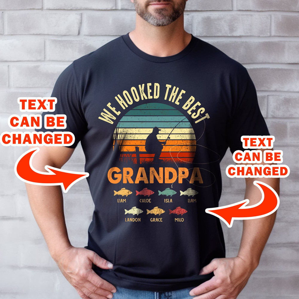 We Hooked The Best Grandpa T-Shirt Father's Day Gift, Custom Grandkids Names Shirt, Grandpa Fishing Sweatshirt Gift From Grandkids - 1.jpg