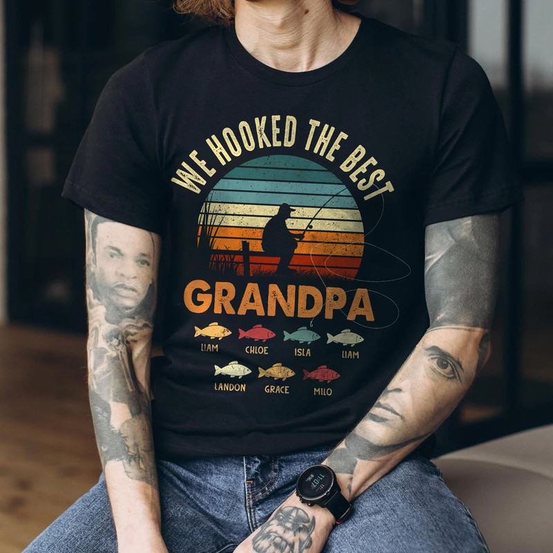 We Hooked The Best Grandpa T-Shirt Father's Day Gift, Custom Grandkids Names Shirt, Grandpa Fishing Sweatshirt Gift From Grandkids - 2.jpg