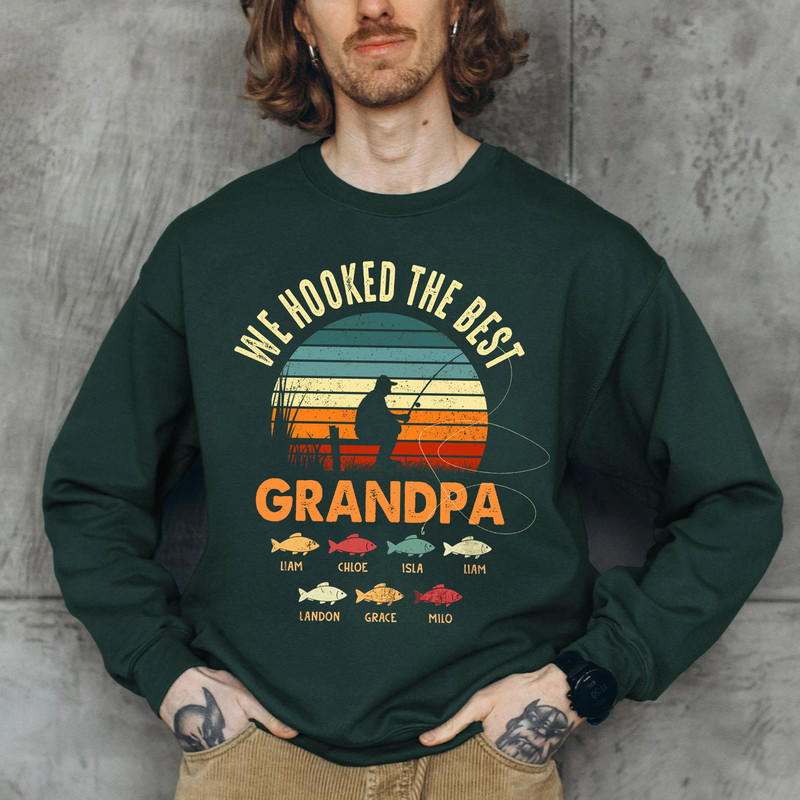 We Hooked The Best Grandpa T-Shirt Father's Day Gift, Custom Grandkids Names Shirt, Grandpa Fishing Sweatshirt Gift From Grandkids - 4.jpg