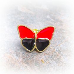 Red and black butterfly pin,ukraine butterfly pin,handmade butterfly brooch,brass enamel pin,hard enamel pin,ukraine