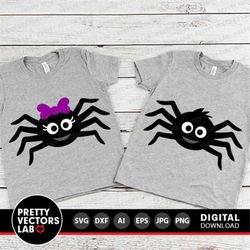 Spiders Svg, Halloween Cut Files, Girl and Boy Spider Svg Dxf Eps Png, Spider with Bow Svg, Kids Shirt Design, Baby Svg,