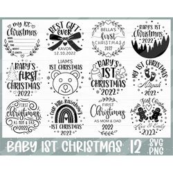 baby's first christmas svg bundle, baby 1st christmas ornament svg, my first christmas baby ornament svg, png clipart cu
