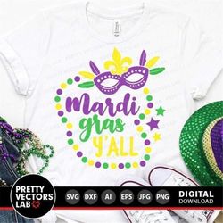 mardi gras svg, mardi gras cut files, mardi gras y'all svg dxf eps png, louisiana svg, mardi gras mask clipart, beads sv