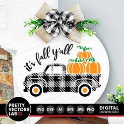 Plaid Pumpkin Truck Svg, It's Fall Y'all Svg, Fall Sign Cut Files, Thanksgiving Svg, Dxf, Eps, Png, Autumn Farmhouse Svg
