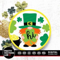 lucky gnome svg, st. patrick's day cut files, leprechaun svg dxf eps png, door hanger svg, round sign svg, farmhouse svg