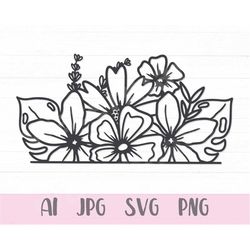 flower border svg, flower svg, flower monogram svg, floral border svg, botanical svg, flower name svg, png, clipart cut