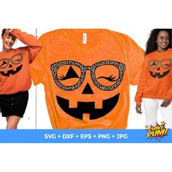 pumpkin face with glasses svg, halloween svg, fall halloween svg png, cute pumpkin face svg, pumpkin eyelashes svg, leop