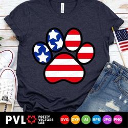paw print american flag svg, 4th of july cut files, usa paw svg dxf eps png, dog mom svg, dog dad, independence day svg,